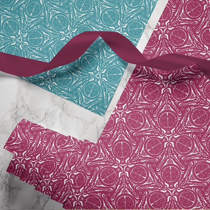 Hand-printed Gift Wrap- Pomegranate cerise