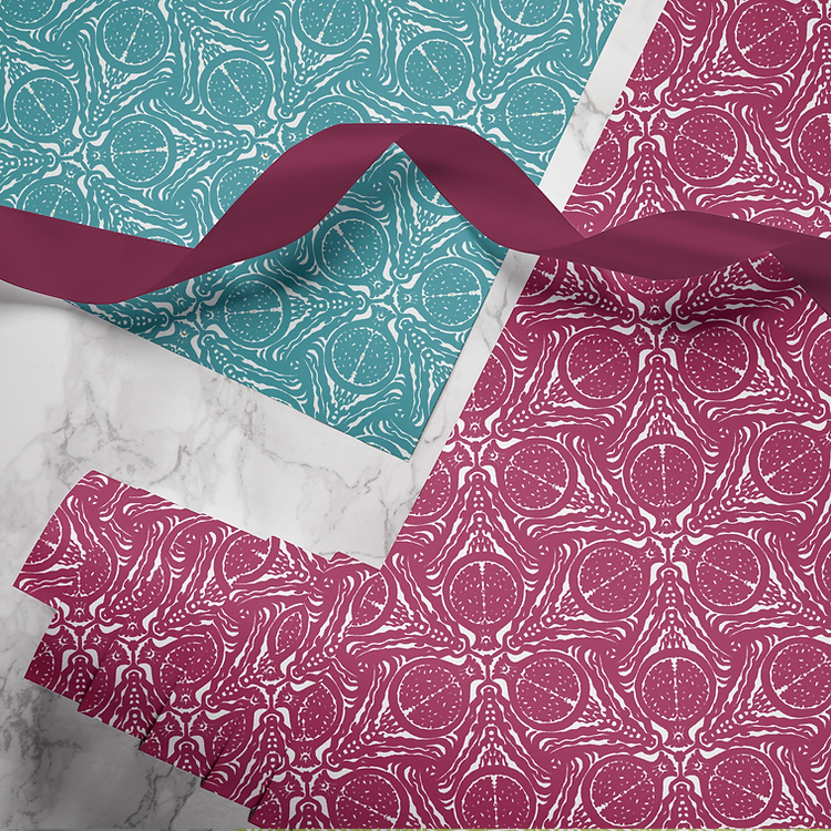Hand-printed Gift Wrap- Pomegranate cerise