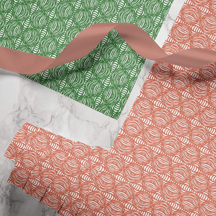 Hand-printed Gift Wrap- Seed Pod coral