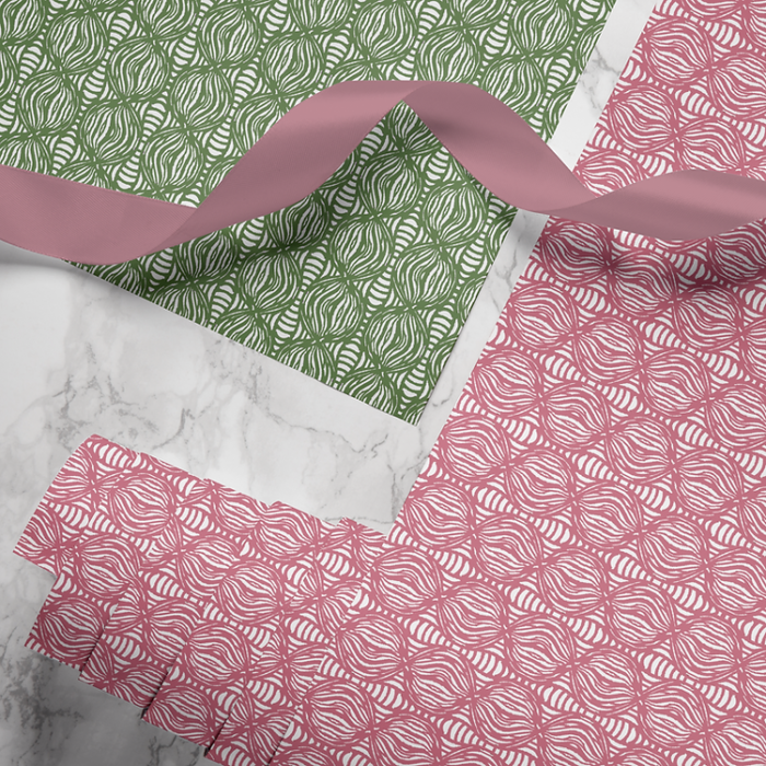 Hand-printed Gift Wrap- Seed Pod pink
