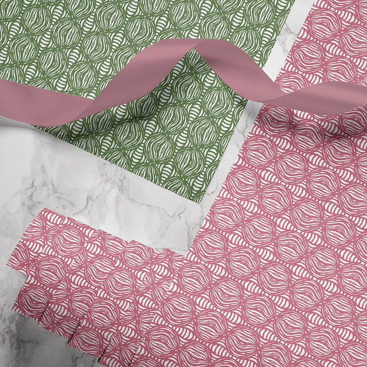 Hand-printed Gift Wrap- Seed Pod pink
